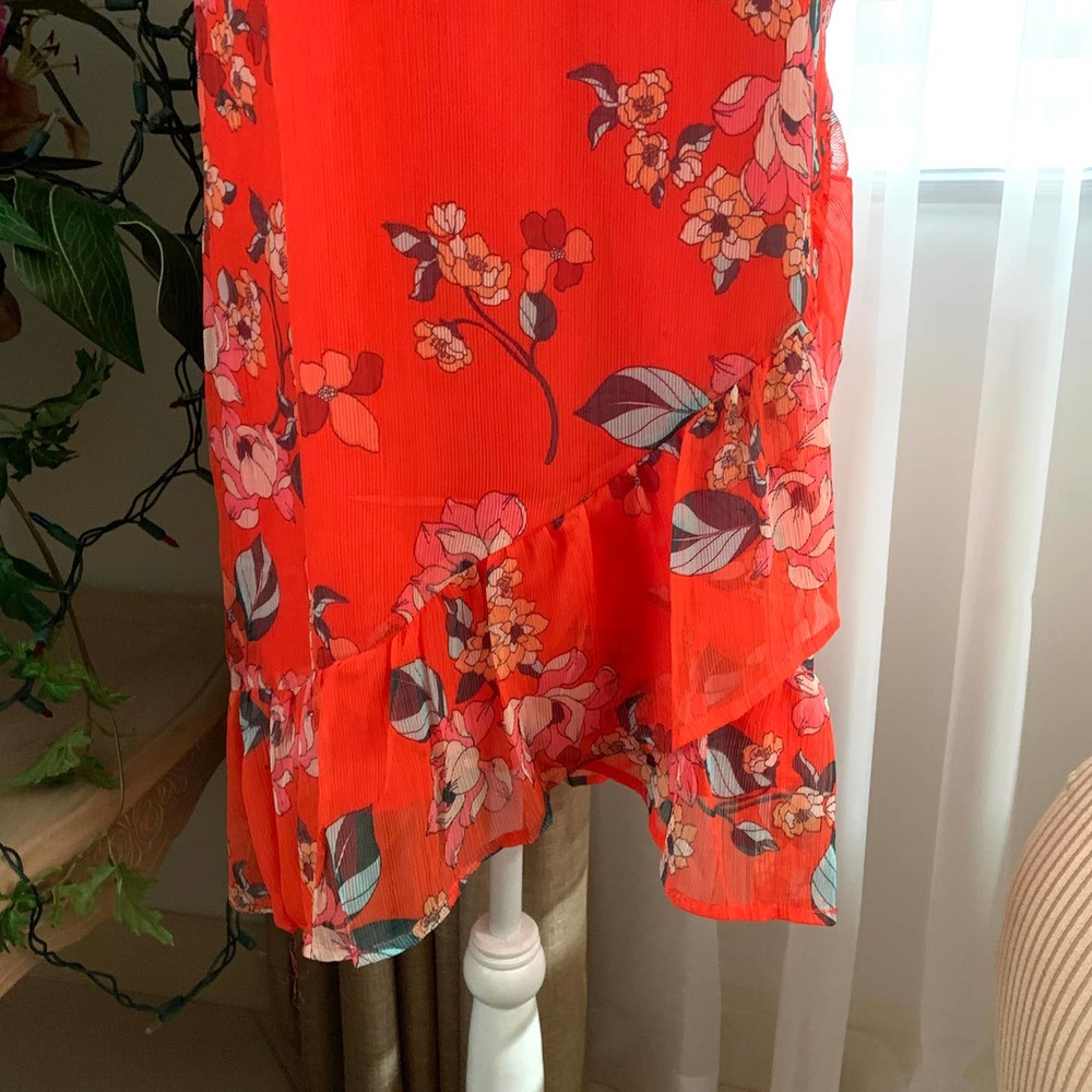 3/$15 A New Day Floral Print Short Sleeve Ruffle Wrap Dress in Red - Picture 9 of 14
